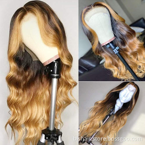 Wholesale Raw Brazilian Virgin Hair HD Lace Frontal Wig Women Body Wig 13x4 Swiss Lace 4/27 Front Closure Human Hair Wig